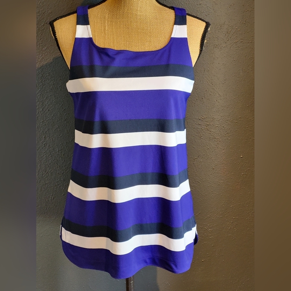 Ann Taylor Blue/Black/White Striped Small Tank Top